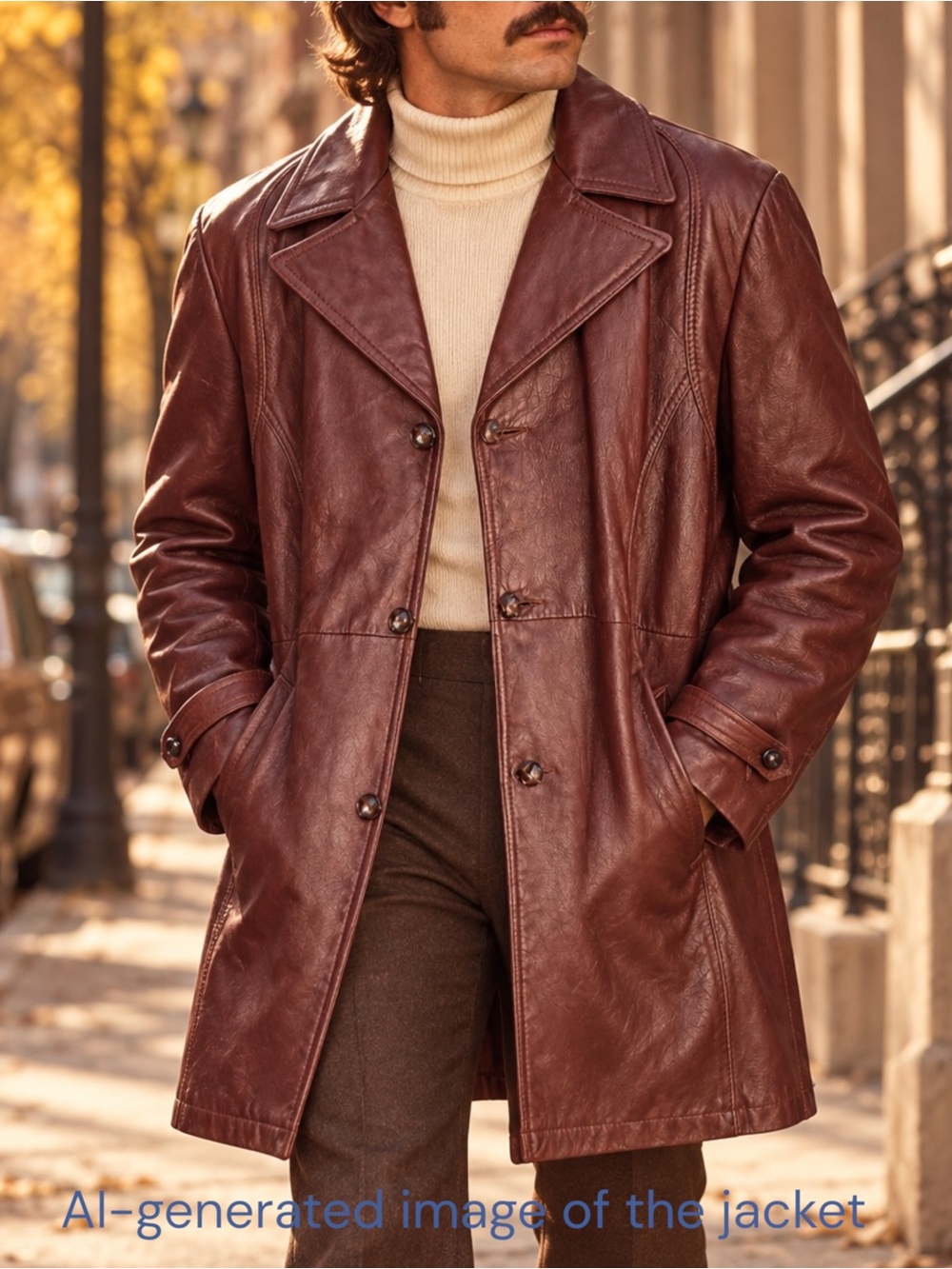 Vintage 70s Burgundy Leather Trench Coat Mens XL Wool Lined Long Jacket Oxblood